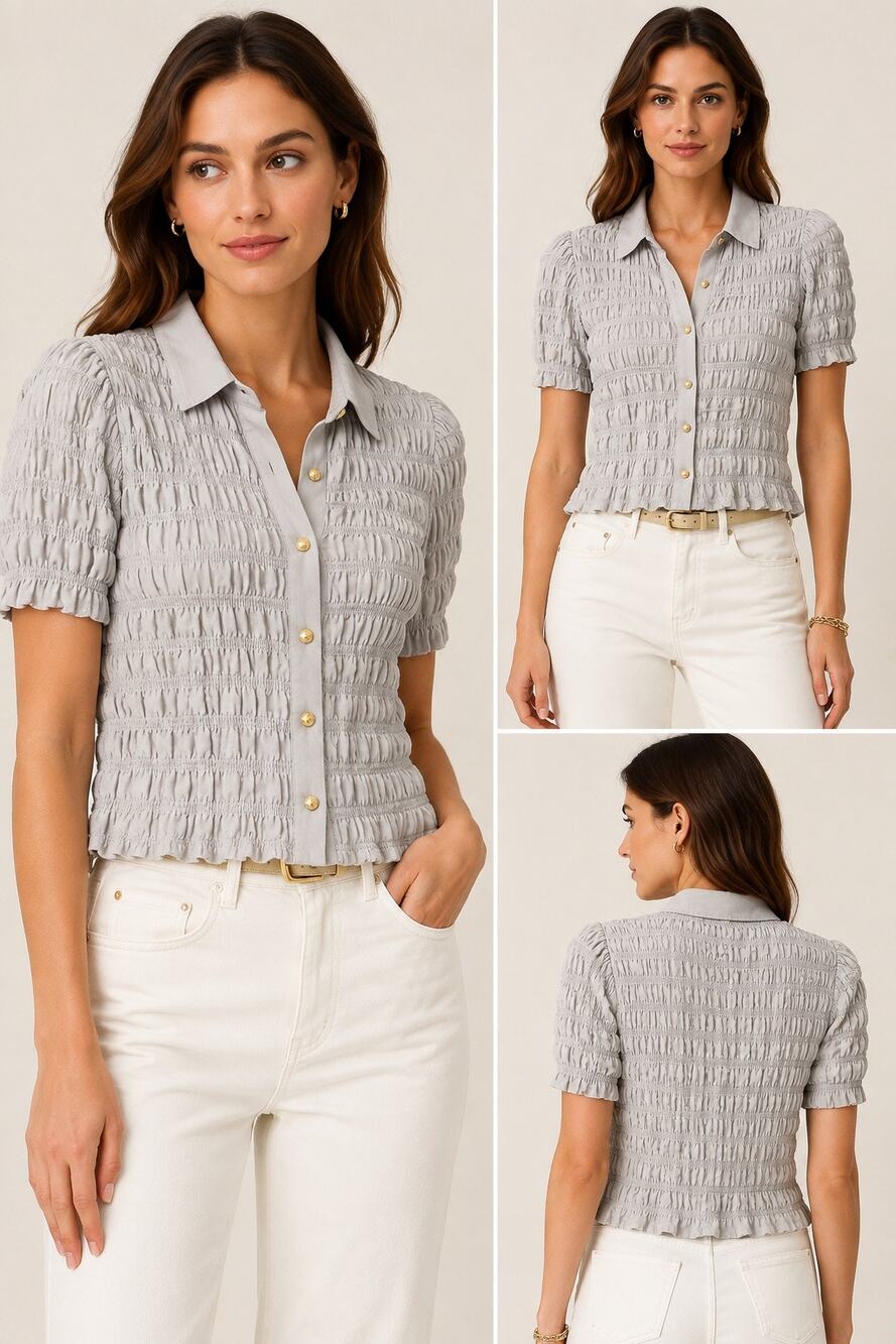 J. Crew Blue Smocked Button Up Shirt Size Medium